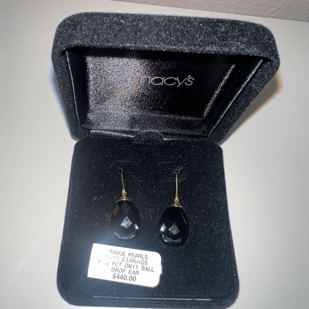 Dangle Onyx 14k Solid Gold Earnings - Picture 6 of 8